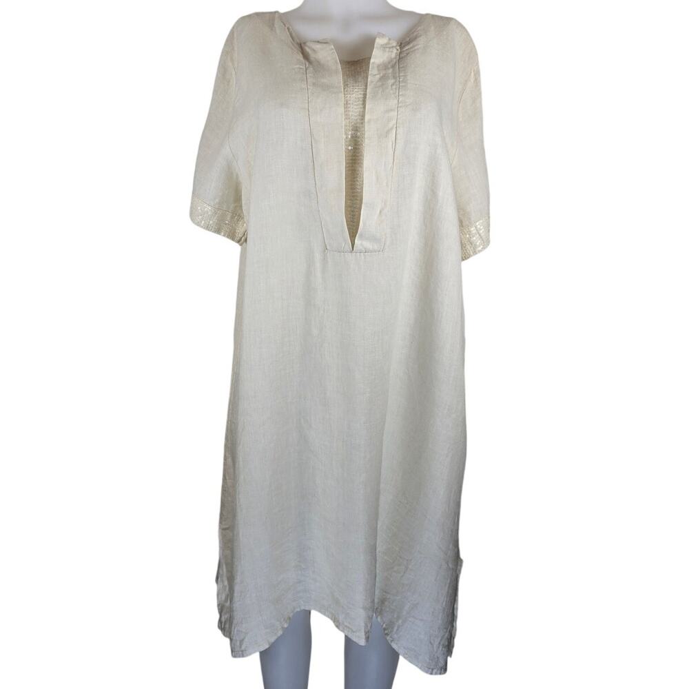 Giuseppa Made In Italy Beige Sequenced LInen High Low Women's Dress OS NWT